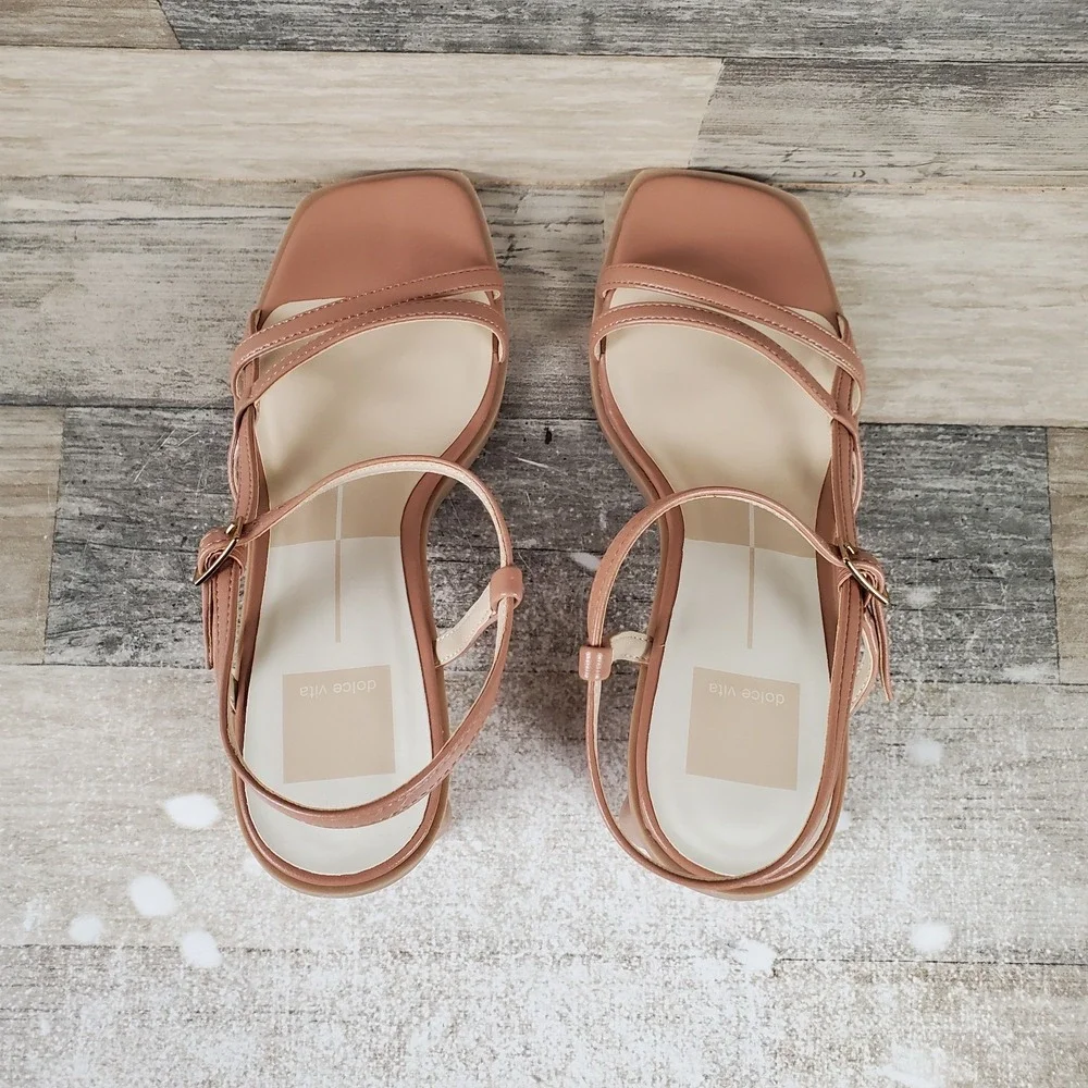 Dolce Vita Britt Womens Sandals Sz 6.5 Whiskey Stella Brown Leather Block Heel